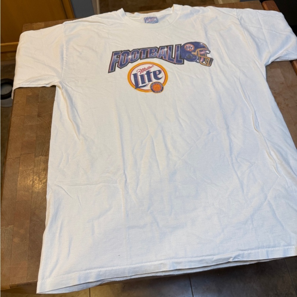 Vintage All Sport White Miller Lite Football Graphic T-Shirt Men’s XL